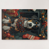 クリスマスプレゼント暖炉とブルーティックのコンハウンド ジグソーパズル (横)