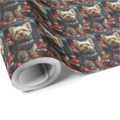 クリスマスプレゼント暖炉とヨークシャー・テリア ラッピングペーパー (ロールコーナー)