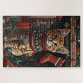 クリスマスプレゼント暖炉のあるアビシニアン ジグソーパズル (横)