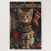 クリスマスプレゼント暖炉のあるアビシニアン ジグソーパズル (縦)