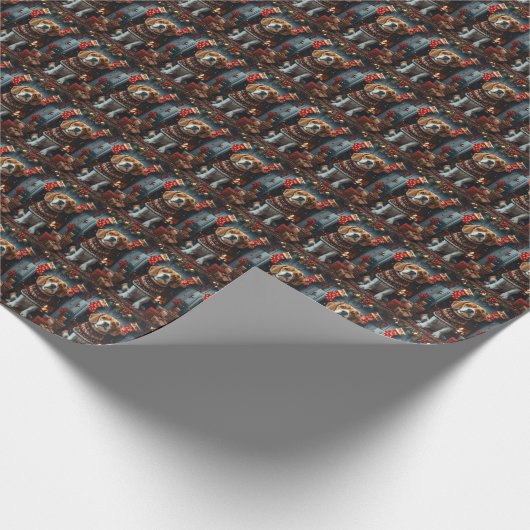 クリスマスプレゼント暖炉のあるビーグル犬 ラッピングペーパー (角)