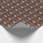 クリスマスプレゼント暖炉の付いたケシャンドッグ ラッピングペーパー (角)