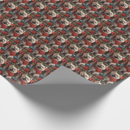 クリスマスプレゼント暖炉の付いたケシャンドッグ ラッピングペーパー (角)