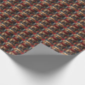 クリスマスプレゼント暖炉の付いたペキン犬 ラッピングペーパー (角)