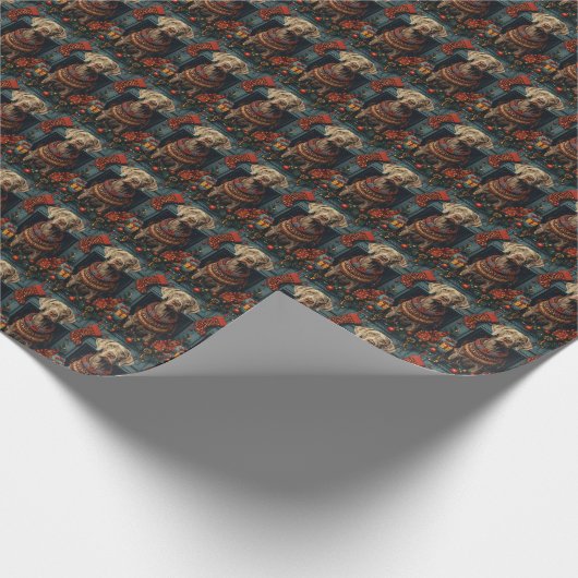 クリスマスプレゼント暖炉の付いたワイマラーンドッグ ラッピングペーパー (角)