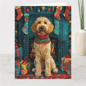 クリスマスプレゼント暖炉を持つアフガンハウンド犬 カード (正面)