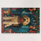 クリスマスプレゼント暖炉を持つアフガンハウンド犬 ジグソーパズル (横)