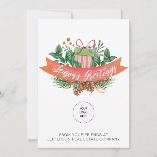 クリスマスプレゼント松リース会社ロゴビジネス シーズンカード (正面)