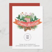 クリスマスプレゼント松リース会社ロゴビジネス シーズンカード (正面/裏面)