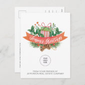 クリスマスプレゼント松リース会社ロゴビジネス シーズンポストカード (正面/裏面)