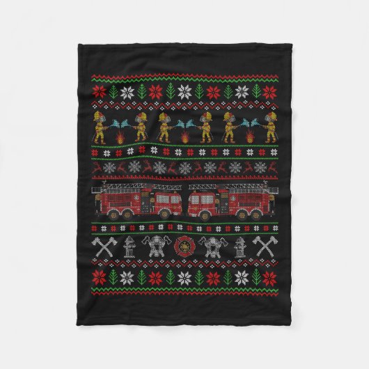 クリスマスプレゼント用消防車柄ダサいスウェット フリースブランケット (正面)