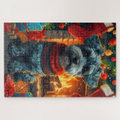 クリスマスプレゼント置き場のあるシュナウザー犬 ジグソーパズル (横)