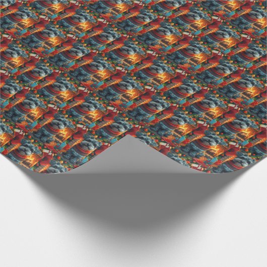 クリスマスプレゼント置き場のあるシュナウザー犬 ラッピングペーパー (角)