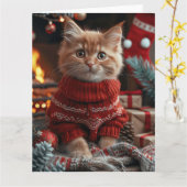 クリスマスプレゼント置き場のあるターキッシュアンゴラ猫 カード (黄色い花)