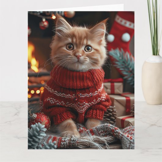 クリスマスプレゼント置き場のあるターキッシュアンゴラ猫 カード (正面)