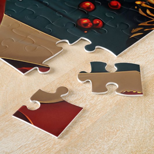 クリスマスプレゼント置き場のあるダックスシュント犬 ジグソーパズル (側面)