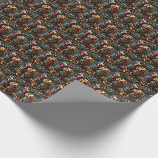 クリスマスプレゼント置き場のあるダックスシュント犬 ラッピングペーパー (角)