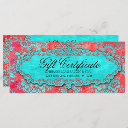 クリスマスプレゼント証明書ヴィンテージダマスクサロン (正面/裏面)