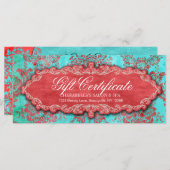 クリスマスプレゼント証明書ヴィンテージダマスクサロンb (正面/裏面)