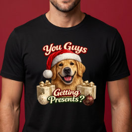 クリスマスプレゼント貰えるの?面白いクリスマスの犬 Tシャツ