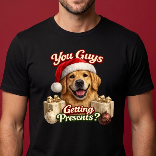 クリスマスプレゼント貰えるの?面白いクリスマスの犬 Tシャツ