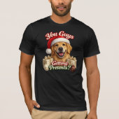 クリスマスプレゼント貰えるの?面白いクリスマスの犬 Tシャツ (正面)