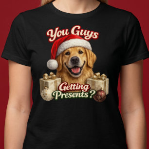 クリスマスプレゼント貰える?面白いクリスマス犬グッズ Tシャツ