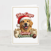 クリスマスプレゼント貰える?面白い犬のクリスマスグッズ カード (正面)