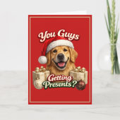 クリスマスプレゼント貰える?面白い犬のクリスマスグッズ カード (正面)