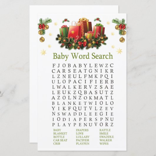 クリスマスプレゼント赤ちゃんシャワー語検索ゲーム (正面/裏面)