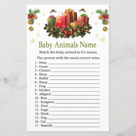 クリスマスプレゼント赤ちゃん動物の名前ゲーム (正面)