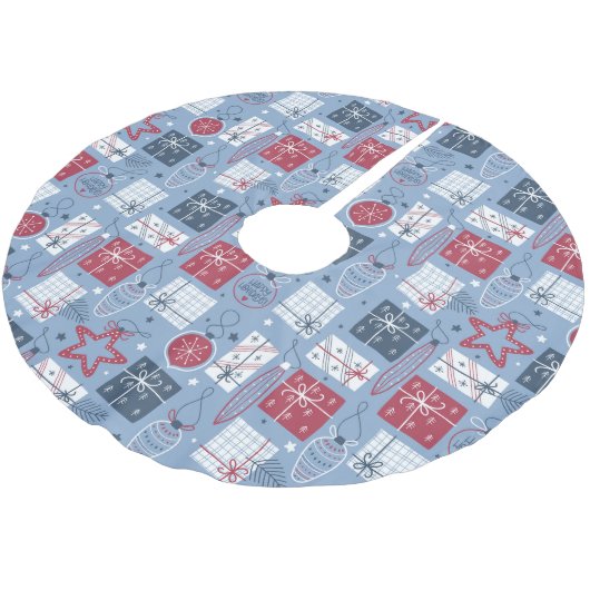 クリスマスプレゼント赤白青フェスティバルデコール ブラッシュドポリエステルツリースカート (アングル)