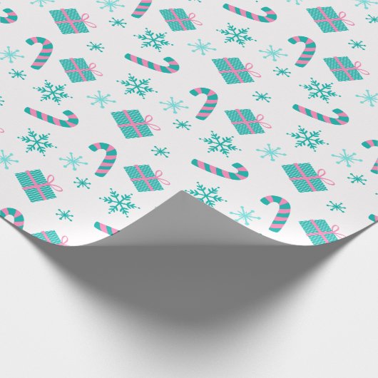 クリスマスプレゼント雪の結晶のモダンクリスマス ラッピングペーパー (角)