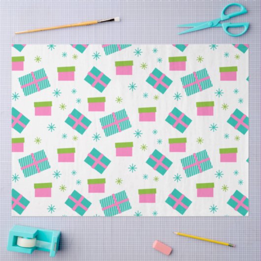 クリスマスプレゼント雪片ピンクのクリスマス 薄葉紙 (クラフト)