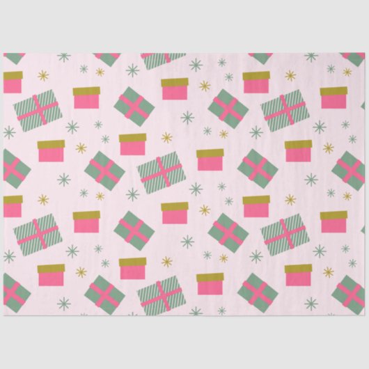 クリスマスプレゼント雪片ピンクのクリスマス 薄葉紙 (正面)