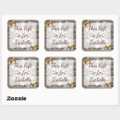 クリスマスプレゼント風化木材金ゴールド弓贈り物ラベル スクエアシール (シート)