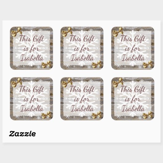 クリスマスプレゼント風化木材金ゴールド弓贈り物ラベル スクエアシール (シート)