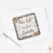 クリスマスプレゼント風化木材金ゴールド弓贈り物ラベル スクエアシール (封筒)