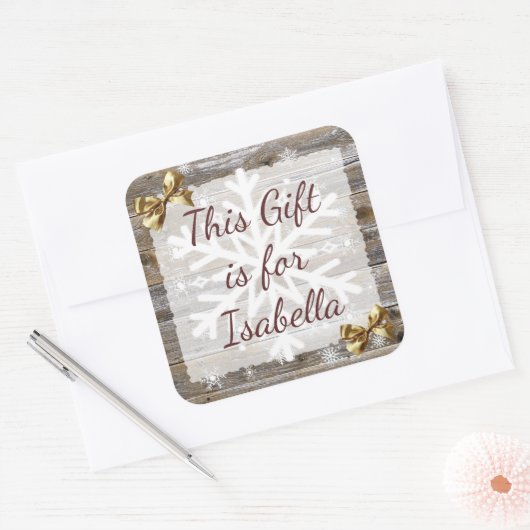 クリスマスプレゼント風化木材金ゴールド弓贈り物ラベル スクエアシール (封筒)