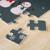 クリスマスプレゼント |かわいい雪だるまが雪の中を ジグソーパズル (側面)