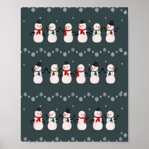 クリスマスプレゼント かわいい雪だるまが雪の中を ポスター