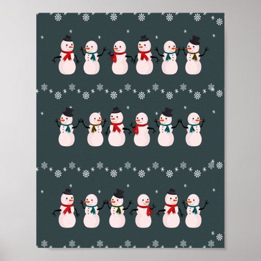 クリスマスプレゼント |かわいい雪だるまが雪の中を ポスター (正面)