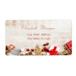 クリスマスプレゼント、ツリー、木目テクスチャ ラベル