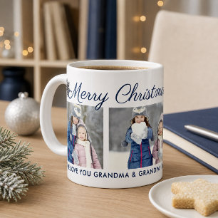 クリスマスプレゼント ネイビースノーフレーク フォト コーヒーマグカップ