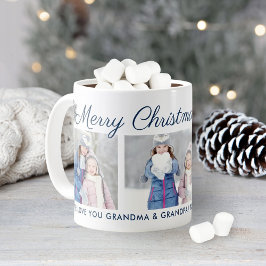 クリスマスプレゼント ネイビースノーフレーク フォト コーヒーマグカップ