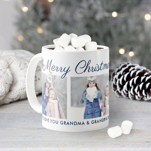 クリスマスプレゼント ネイビースノーフレーク フォト コーヒーマグカップ