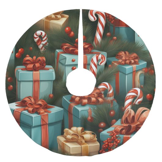 クリスマスプレゼント ブラッシュドポリエステルツリースカート (正面)