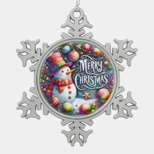 クリスマスプレゼント メリークリスマス スノーフレークピューターオーナメント