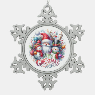 クリスマスプレゼント メリークリスマス スノーフレークピューターオーナメント