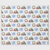 クリスマスプレゼント、リース、雪片 ラッピングペーパー (フラット)